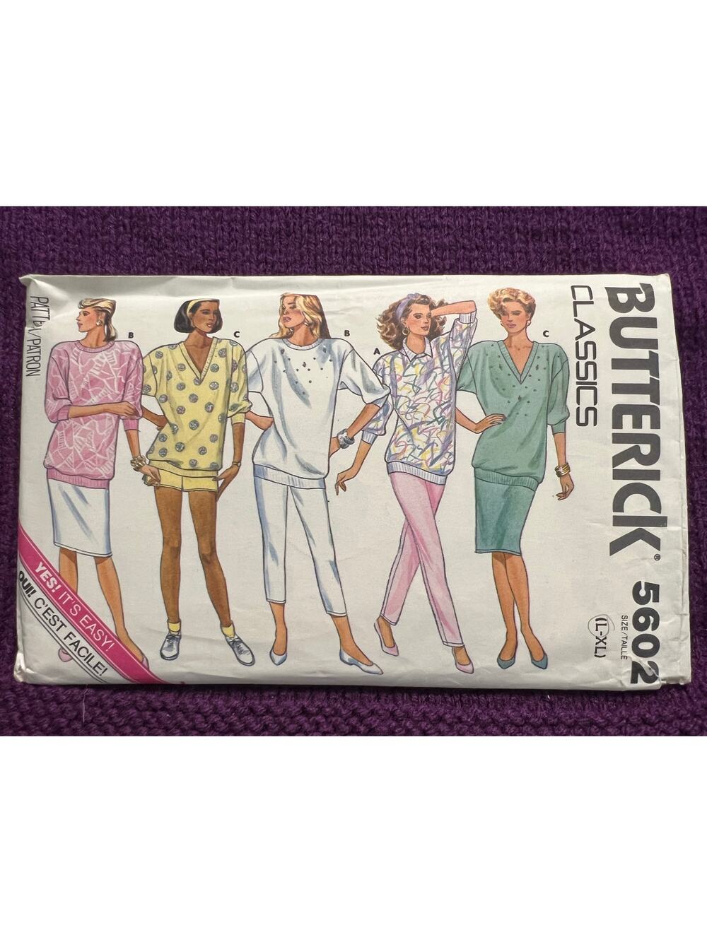 Butterick 5602 pattern sweatshirt oversized shorts skirt pants size Large